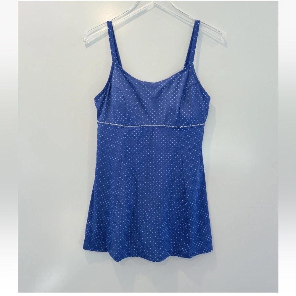 L.L Bean Blue White Polka Dot One Piece‎ Swimsuit Dress Women's Size 14